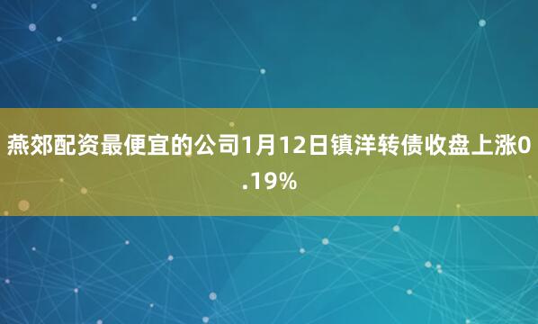 燕郊配资最便宜的公司1月12日镇洋转债收盘上涨0.19%
